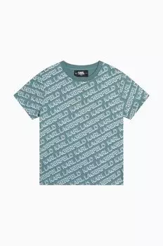 Детская хлопковая футболка Karl Lagerfeld, зеленый