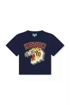 Детская хлопковая футболка Kenzo Kids, темно-синий