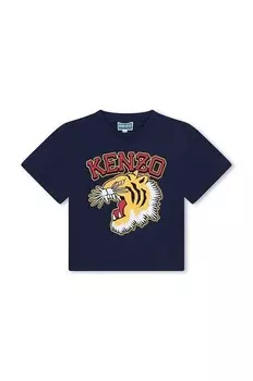 Детская хлопковая футболка Kenzo, темно-синий
