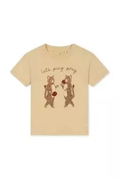 Детская хлопковая футболка Konges Sljd, бежевый