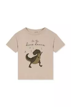 Детская хлопковая футболка Konges Sljd, бежевый