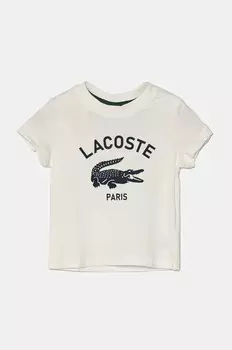 Детская хлопковая футболка Lacoste, белый