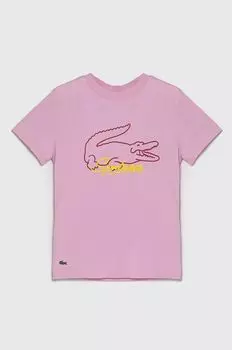 Детская хлопковая футболка Lacoste, розовый