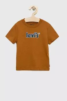 Детская хлопковая футболка Levi's, коричневый