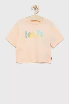 Детская хлопковая футболка Levi's, розовый