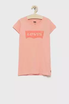 Детская хлопковая футболка Levi's, розовый