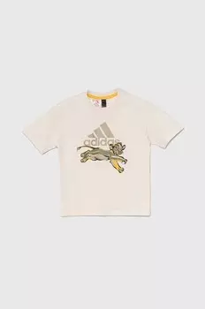 Детская хлопковая футболка LK DY LK T x Disney adidas, бежевый
