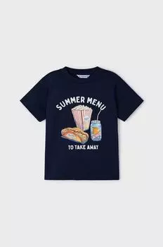 Детская хлопковая футболка Mayoral, темно-синий