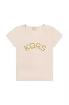 Детская хлопковая футболка Michael Kors, бежевый