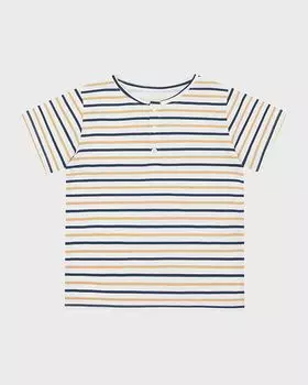 Детская хлопковая футболка на пуговицах, размеры 1–6 Vild - House of Little, цвет Mustard/Navy Stripe
