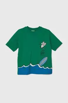 Детская хлопковая футболка Peanuts United Colors of Benetton, зеленый