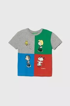 Детская хлопковая футболка Peanuts United Colors of Benetton, серый