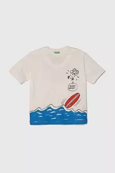 Детская хлопковая футболка Peanuts United Colors of Benetton, белый