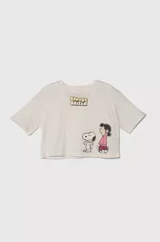 Детская хлопковая футболка Peanuts United Colors of Benetton, бежевый