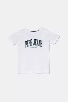 Детская хлопковая футболка Pepe Jeans BAIN, белый