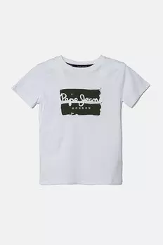 Детская хлопковая футболка Pepe Jeans BAIRON, белый