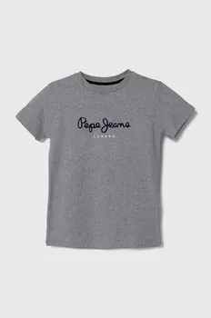 Детская хлопковая футболка Pepe Jeans НОВЫЙ АРТН, серый