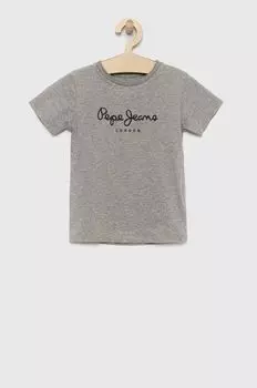 Детская хлопковая футболка Pepe Jeans, серый