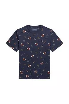 Детская хлопковая футболка Polo Ralph Lauren, темно-синий