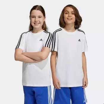 Детская хлопковая футболка с 3 полосками Essentials Adidas, белый