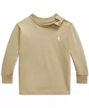 Детская хлопковая футболка с длинными рукавами Polo Ralph Lauren, бежевый