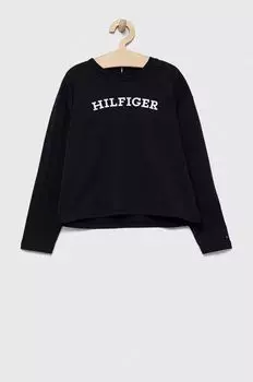 Детская хлопковая футболка с длинными рукавами Tommy Hilfiger, темно-синий