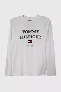 Детская хлопковая футболка с длинными рукавами Tommy Hilfiger, белый