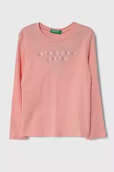 Детская хлопковая футболка с длинными рукавами United Colors of Benetton, розовый