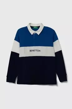 Детская хлопковая футболка с длинными рукавами United Colors of Benetton, синий