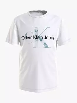 Детская хлопковая футболка с логотипом тай-дай Calvin Klein, ярко-белый