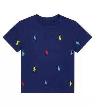 Детская хлопковая футболка с вышивкой Polo Ralph Lauren Kids, синий