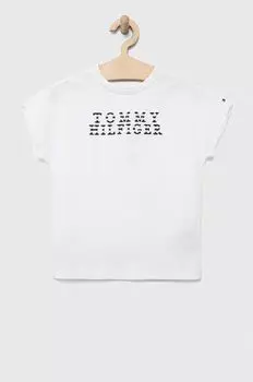 Детская хлопковая футболка Tommy Hilfiger, белый