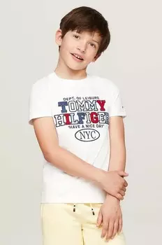 Детская хлопковая футболка Tommy Hilfiger, белый