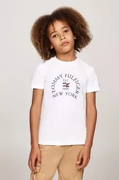 Детская хлопковая футболка Tommy Hilfiger, белый