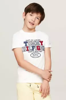 Детская хлопковая футболка Tommy Hilfiger, белый