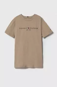 Детская хлопковая футболка Tommy Hilfiger, бежевый
