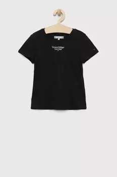 Детская хлопковая футболка Tommy Hilfiger, черный