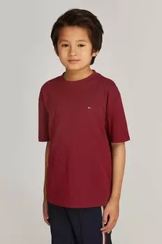 Детская хлопковая футболка Tommy Hilfiger, гранатовый