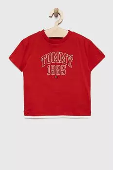 Детская хлопковая футболка Tommy Hilfiger, красный
