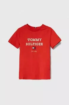 Детская хлопковая футболка Tommy Hilfiger, красный