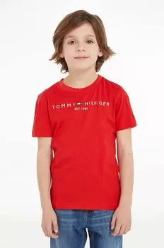 Детская хлопковая футболка Tommy Hilfiger, красный
