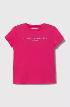Детская хлопковая футболка Tommy Hilfiger, розовый