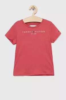 Детская хлопковая футболка Tommy Hilfiger, розовый