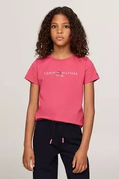 Детская хлопковая футболка Tommy Hilfiger, розовый