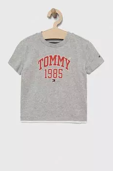 Детская хлопковая футболка Tommy Hilfiger, серый