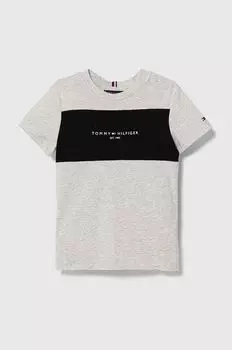 Детская хлопковая футболка Tommy Hilfiger, серый