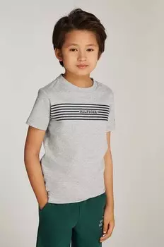 Детская хлопковая футболка Tommy Hilfiger, серый