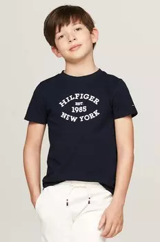 Детская хлопковая футболка Tommy Hilfiger, темно-синий