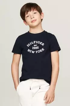 Детская хлопковая футболка Tommy Hilfiger, темно-синий