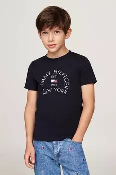 Детская хлопковая футболка Tommy Hilfiger, темно-синий